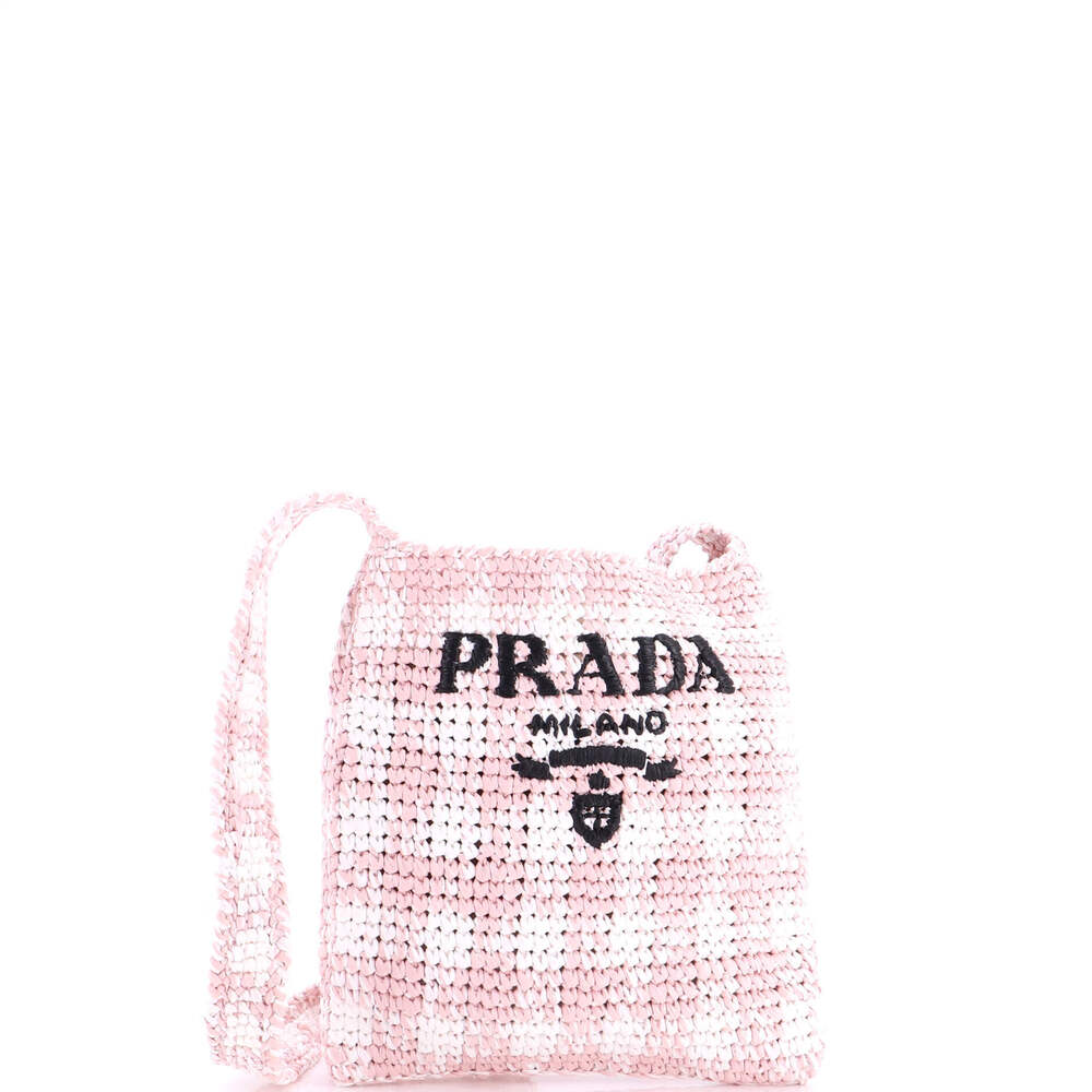 Prada Small Logo Messenger Bag Printed Raffia